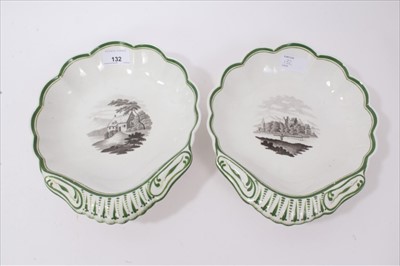 Lot 132 - A pair of Spode bat printed shell shaped dishes, circa 1810