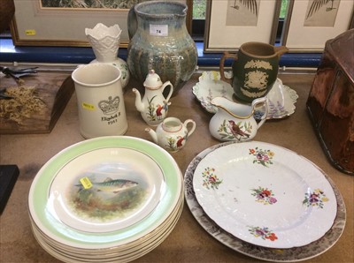 Lot 74 - A Belleek vase, a Queen Victoria commemorative jug, and other items
