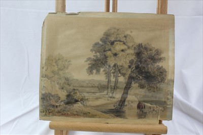 Lot 964 - Group of 19th century and later watercolours, English School and others to include rural landscapes, Italian School gouache, coastal landscape, portraits and other works, five framed, the remainder...