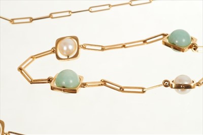 Lot 478 - 1970s French 18ct gold jade and cultured pearl necklace and matching bracelet by Jean Dinh Van (born 1927) circa 1971-1972