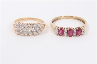 Lot 34 - 9ct gold ruby and diamond ring and 14ct gold three row dress ring