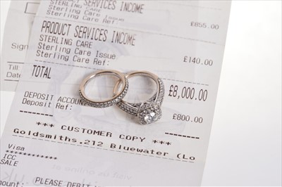 Lot 382 - Vera Wang Love Collection 18ct white gold diamond Halo ring, together with a matching wedding ring