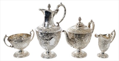 Lot 318 - Fine exhibition quality Victorian four piece silver plated tea set by Briddon Bros. Sheffield.