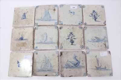 Lot 104 - Assorted 18th century blue and white Dutch delftware tiles