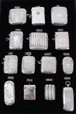 Lot 307 - Collection fourteen Victorian and later silver vesta cases including veteran car and combined sovereign holder (14)