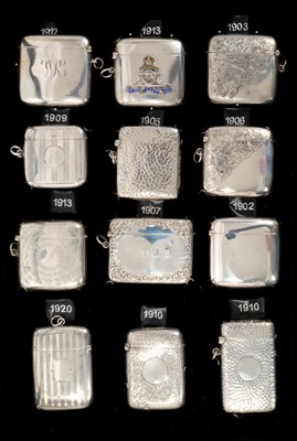 Lot 309 - Collection twelve Edwardian and later silver vesta cases including military interest (12)