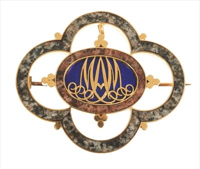 Lot 409 - Victorian Scottish hard stone and enamel mourning brooch
