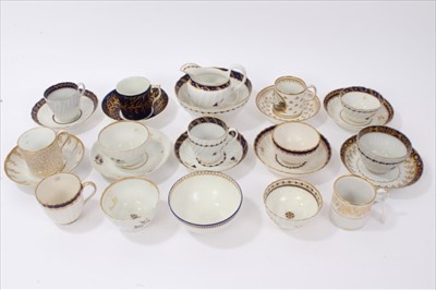 Lot 103 - Collection of 18th and early 19th century gilt tea wares, including some matching sets, marks including Worcester, Derby, New Hall, and a continental grisaille cup and saucer with crossed swords ma...