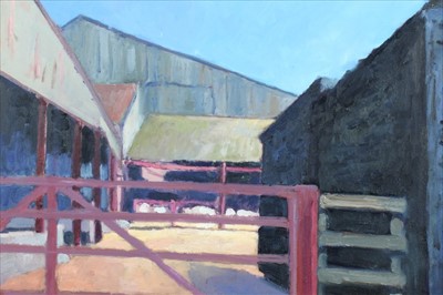 Lot 133 - David Britton, contemporary, oil on board - Wick Farm, Layer, signed, framed, 50cm x 58cm