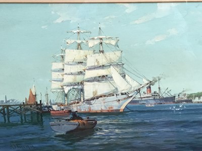 Lot 55 - J. D. Bell, early 20th century oil on paper - shipping in the harbour, signed and dated 1919, in glazed gilt frame, 26cm x 37cm