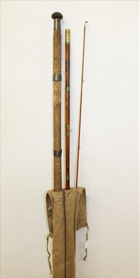Lot 858 - Rod - A E Rudge & Son of Redditch, three-piece cane fishing rod in canvas bag
