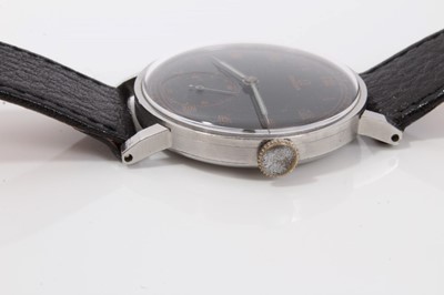 Lot 616 - 1940's gentlemen's Omega stainless steel wristwatch with black enamel dial, circa 1946