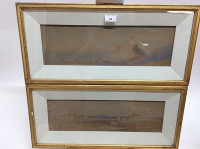 Lot 220 - Manner of Lamplough, pair of watercolours - Eastern Landscapes, in glazed gilt frames, 14cm x 47cm
