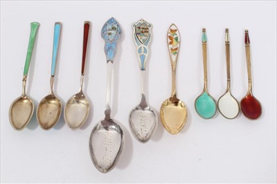 Lot 41 - Nine silver and enamel teaspoons