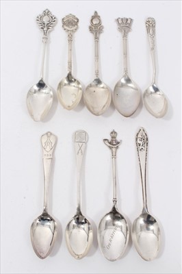 Lot 44 - Nine silver military related and other teaspoons