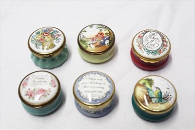 Lot 73 - Six Bilston and Battersea enamel trinket boxes