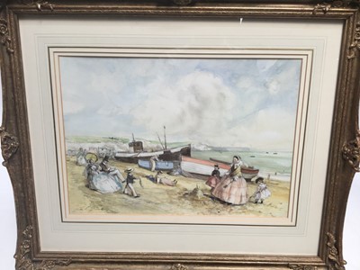 Lot 28 - John Strickland Goodall (1908-1996) watercolour, figures on the beach