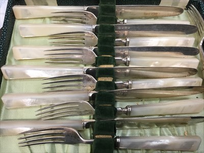Lot 662 - Cased set of silver and mother of pearl handled fruit knives and forks