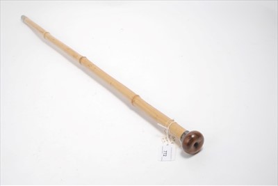 Lot 772 - Unusual bamboo blow dart walking stick for firing air gun darts with sterling silver collar and removable furrel