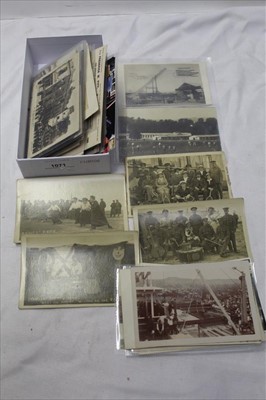 Lot 1071 - Postcards Collection of loose cards including good social history, real photographic shop fronts, 1918 Sanger's Sport's Ladies Race, Civil Constabulary reserve 1926 West Ham, street scenes and othe...
