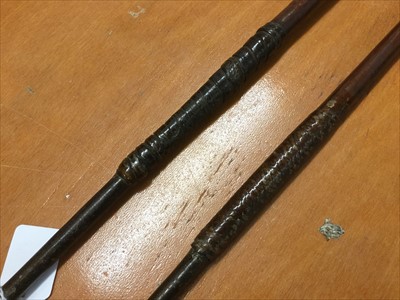 Lot 780 - Two Antique African Tribal spears, together with two African carved wood staffs (4)
