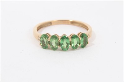 Lot 157 - 9ct gold Tsavorite garnet five stone ring