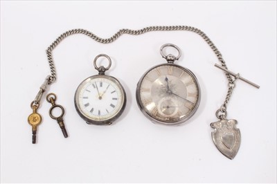 Lot 159 - Silver cased pocket watch, silver fob watch and chain