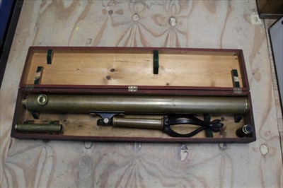 Lot 1905 - Late 19th / early 20th Century Brass Telescope by A. Bardou, Paris, together with stand and extra lenses, in a pine case