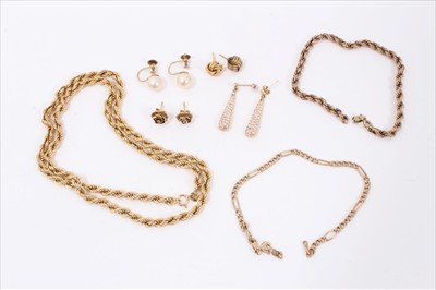 Lot 77 - 9ct gold rope twist necklace and bracelet, 9ct gold bracelet and various gold earrings
