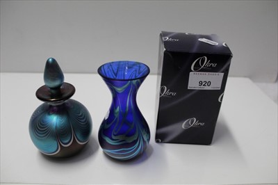 Lot 920 - Okra iridescent glass scent bottle, together with an Okra vase (2)