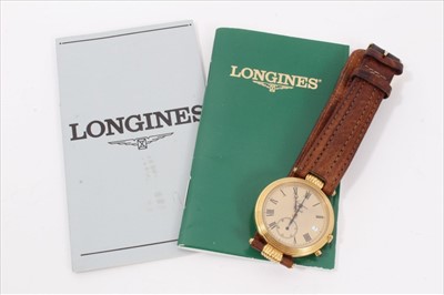 Lot 111 - Longines Quartz calendar wristwatch with papers