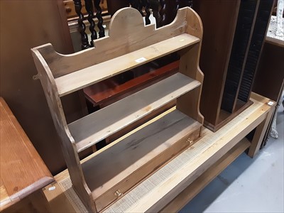 Lot 1060 - Victorian pine hanging shelf with draw, together with a mahogany hanging shelf (2)