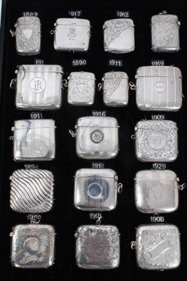 Lot 80 - Collection of seventeen Victorian and later silver Vesta cases, to include a Vesta case set with a compass