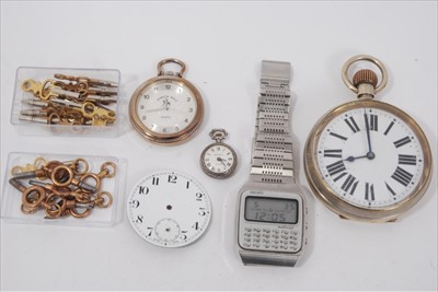 Lot 107 - Victorian Goliath watch with button wind movement in a plated case, together with a Casio calculator watch, other watches and watch parts