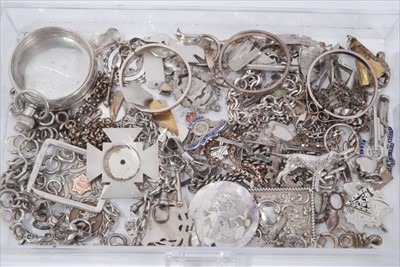 Lot 109 - Collection of silver and white metal jewellery coin mounts, chains, watch case and other items