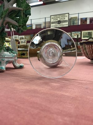 Lot 12 - Near set of four Georgian-style wine glasses, possibly continental, with bucket bowls and opaque twist stems