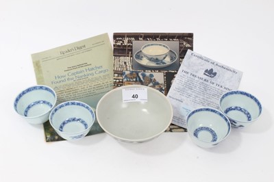 Lot 40 - Tek-Sing cargo bowl and group of four 18th century Chinese blue and white tea bowls