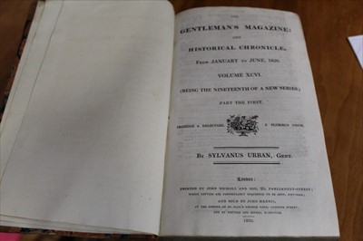 Lot 1251 - Gentleman's Magazine, 1793, bound in two volumes, together with other three other early 19th century volumes of the Gentleman's magazine and similar 19th century bound magazines (1 box)