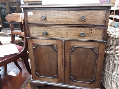 Lot 904 - Old mahogany chest with two drawers and cupboard below on bracket feet
