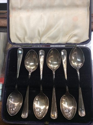 Lot 661 - Cased set of six silver feather edge pattern teaspoons