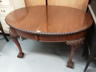 Lot 873 - Good quality Edwardian carved mahogany dining room suite comprising eight chairs, extending dining table with two extra leaves and matching sideboard