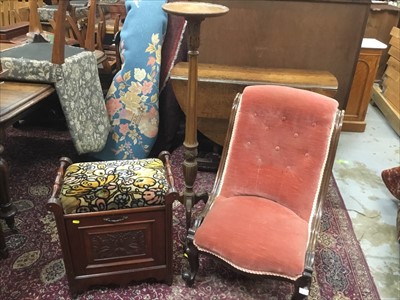 Lot 978 - Victorian nursing chair, Edwardian piano stool and an Edwardian torchère (3)