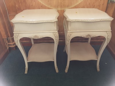 Lot 957 - Pair of French style white painted bedside tables