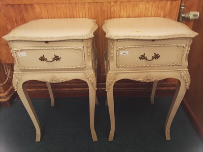 Lot 956 - Pair of French style cream painted bedside tables