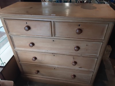 Lot 879 - Late Victorian pine chest of two short and three long drawers with bun handles