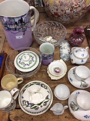 Lot 32 - Mixed group of ceramics and glass to include a signed art glass jug