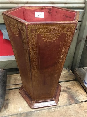 Lot 41 - Good quality early 20th century tooled leather waste paper basket of hexagonal form