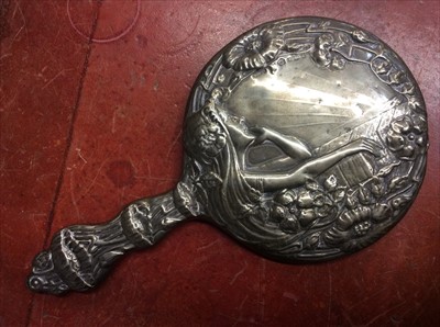 Lot 671 - Art Nouveau silver backed hand mirror