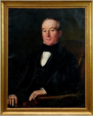 Lot 82 - English School, circa 1830, half length portrait of a Gentleman in black jacket and tie