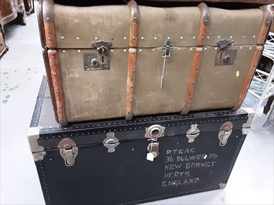 Lot 901 - Vintage wooden bound canvas trunk and one other trunk